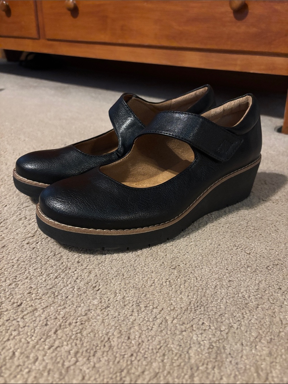 Women’s Black Mary Jane Wedge Clogs with Velcro Strap
